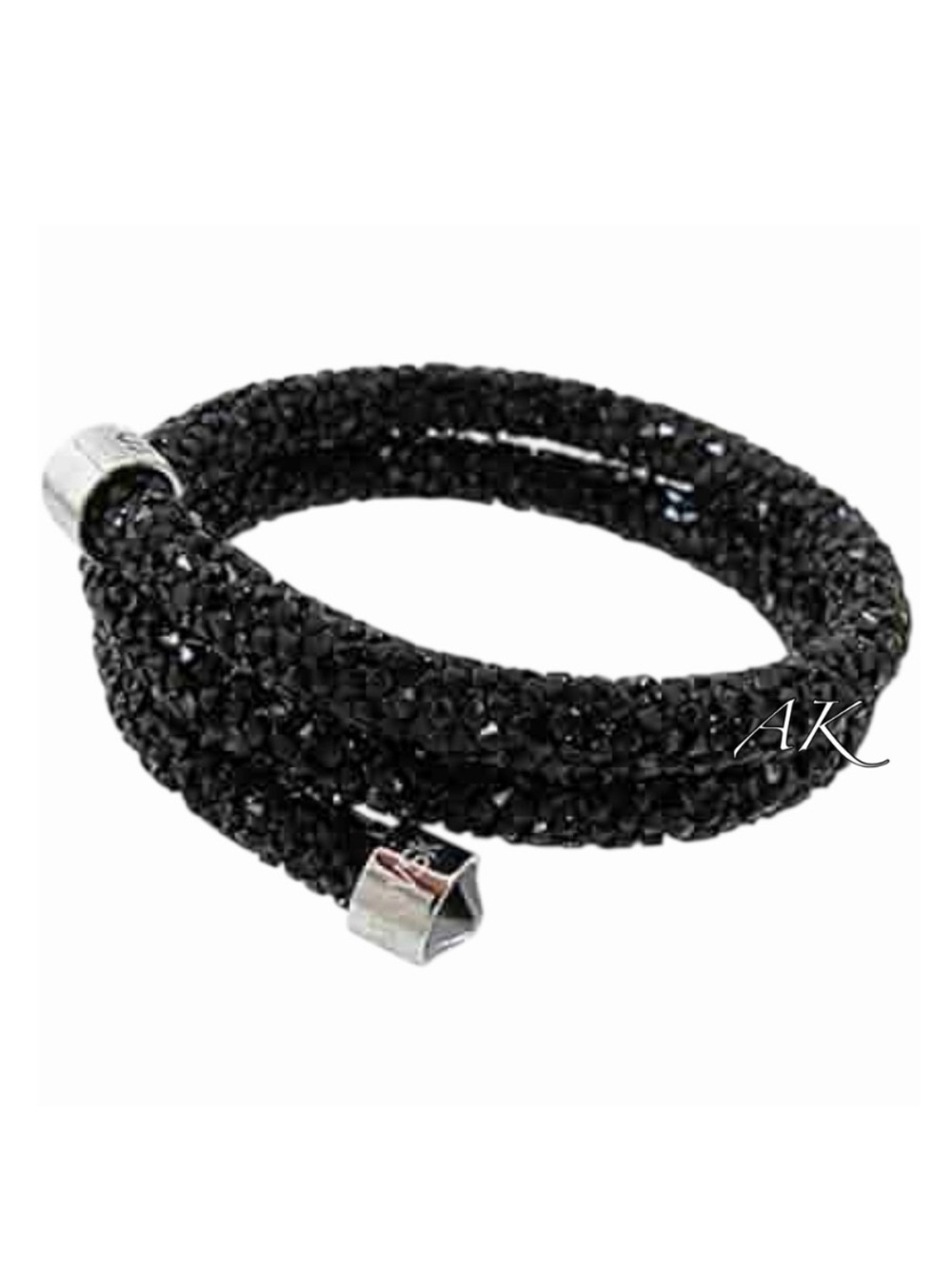 Swarovski Black Crystaldust Double Bangle Bracelet with Silver Accents Crystal